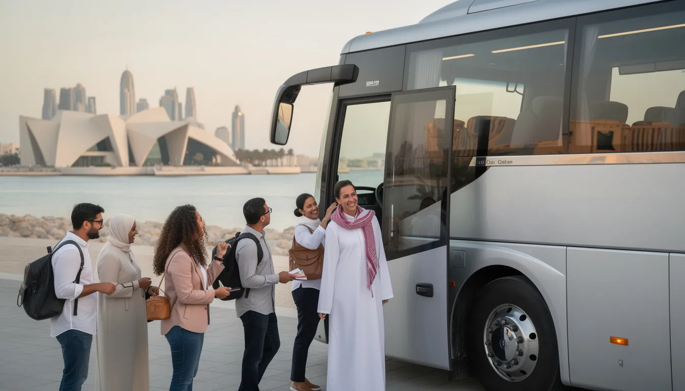 Affordable bus rental service in Doha, Qatar.