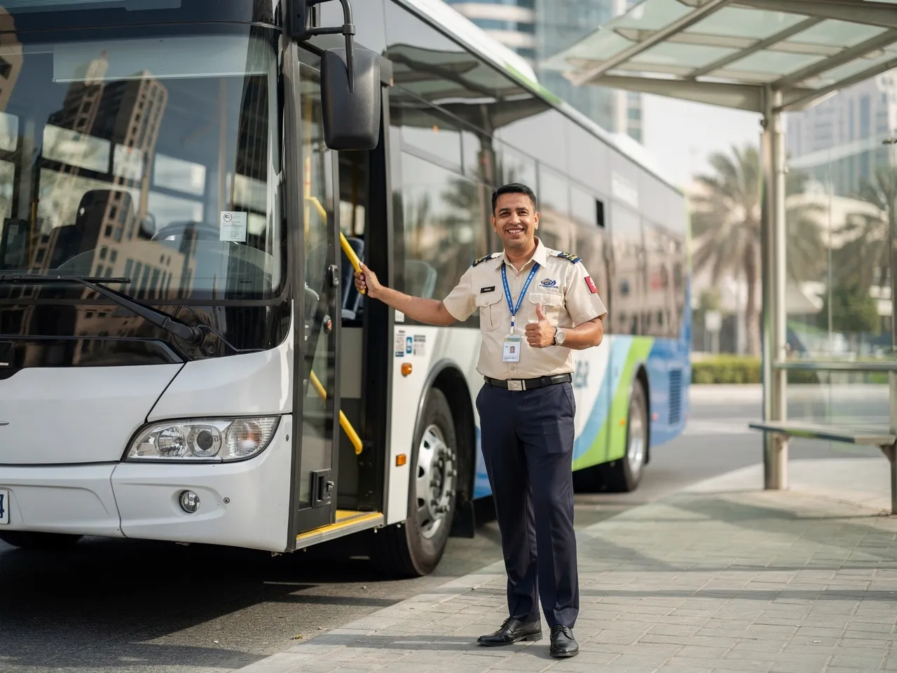 Professional bus driver in Qatar.