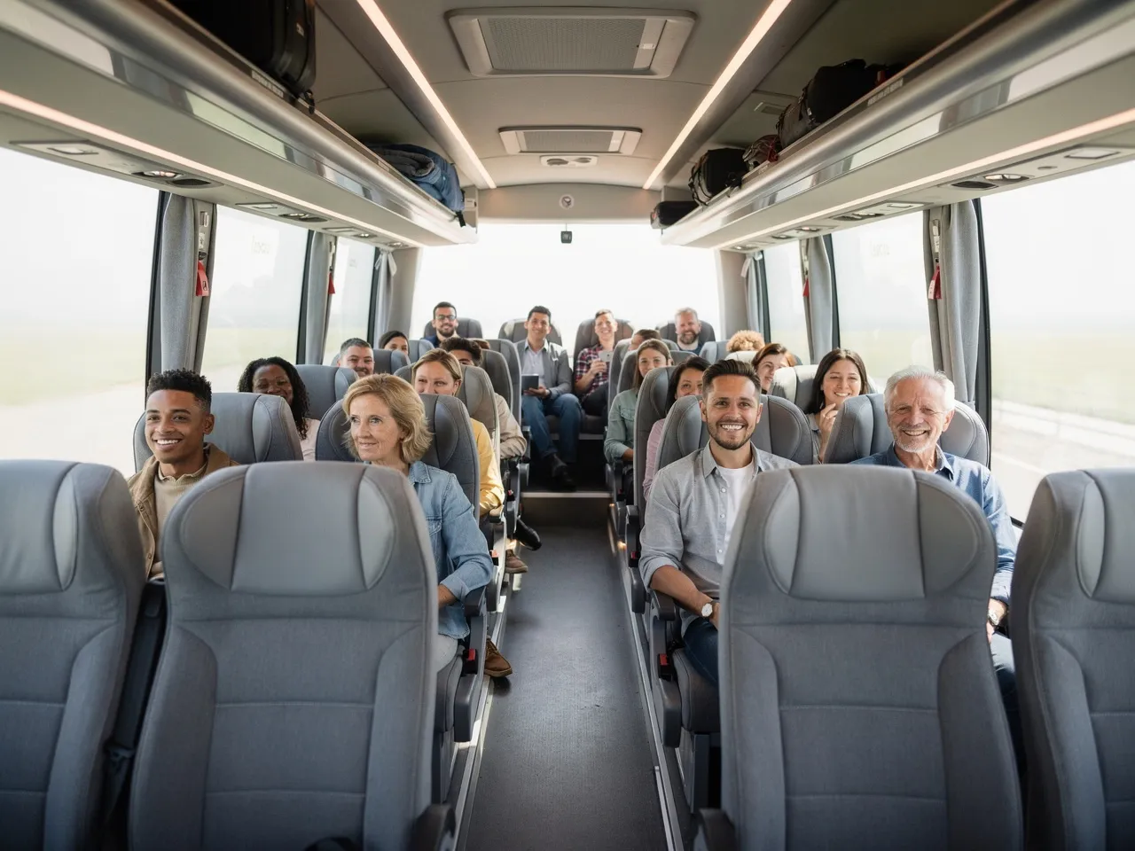 Comfortable and spacious bus interior for group travel
