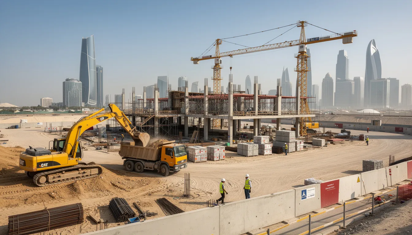 Heavy equipment operating at a construction site in Doha, Qatar.